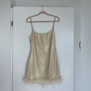 Champagne gold feather mini dress 12th tribe